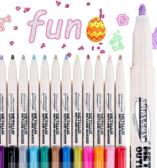 TRANSON 12pcs Outline Shimmering Markers with Metallic for Fun Art Drawing Craft DIY