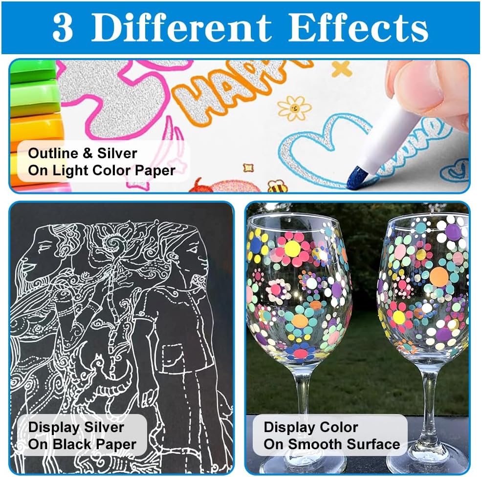 TRANSON 12pcs Outline Shimmering Markers with Metallic for Fun Art Drawing Craft DIY - Image 3