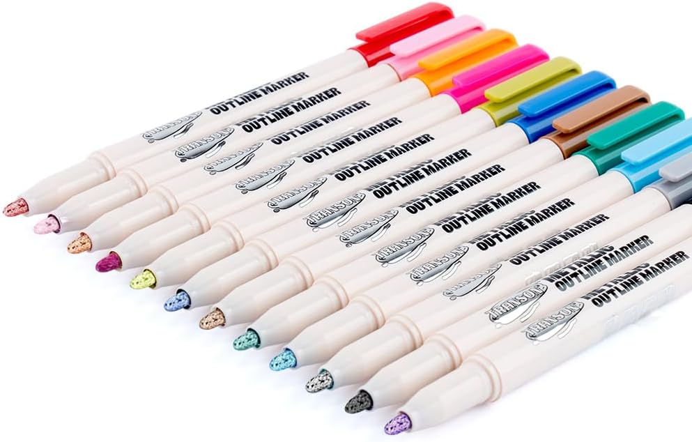 TRANSON 12pcs Outline Shimmering Markers with Metallic for Fun Art Drawing Craft DIY - Image 7