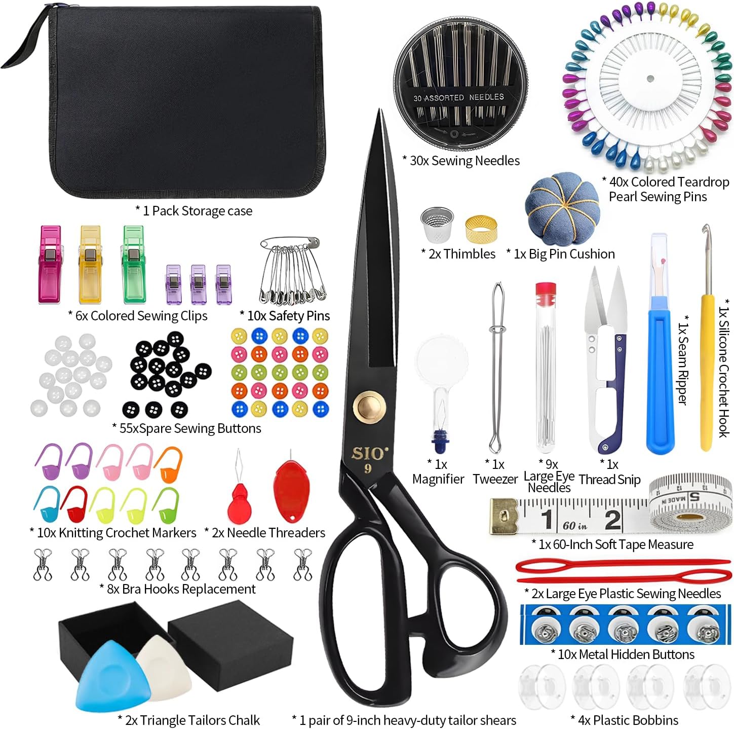 IOGOG Sewing Kit for Adults, 241 Pcs Complete Needle and Thread Kit with Heavy-Duty Fabric Scissors, 40XL Color Threads, Tailor Pens & Sewing Needles for Home Mending, Travel, Beginners - Image 5